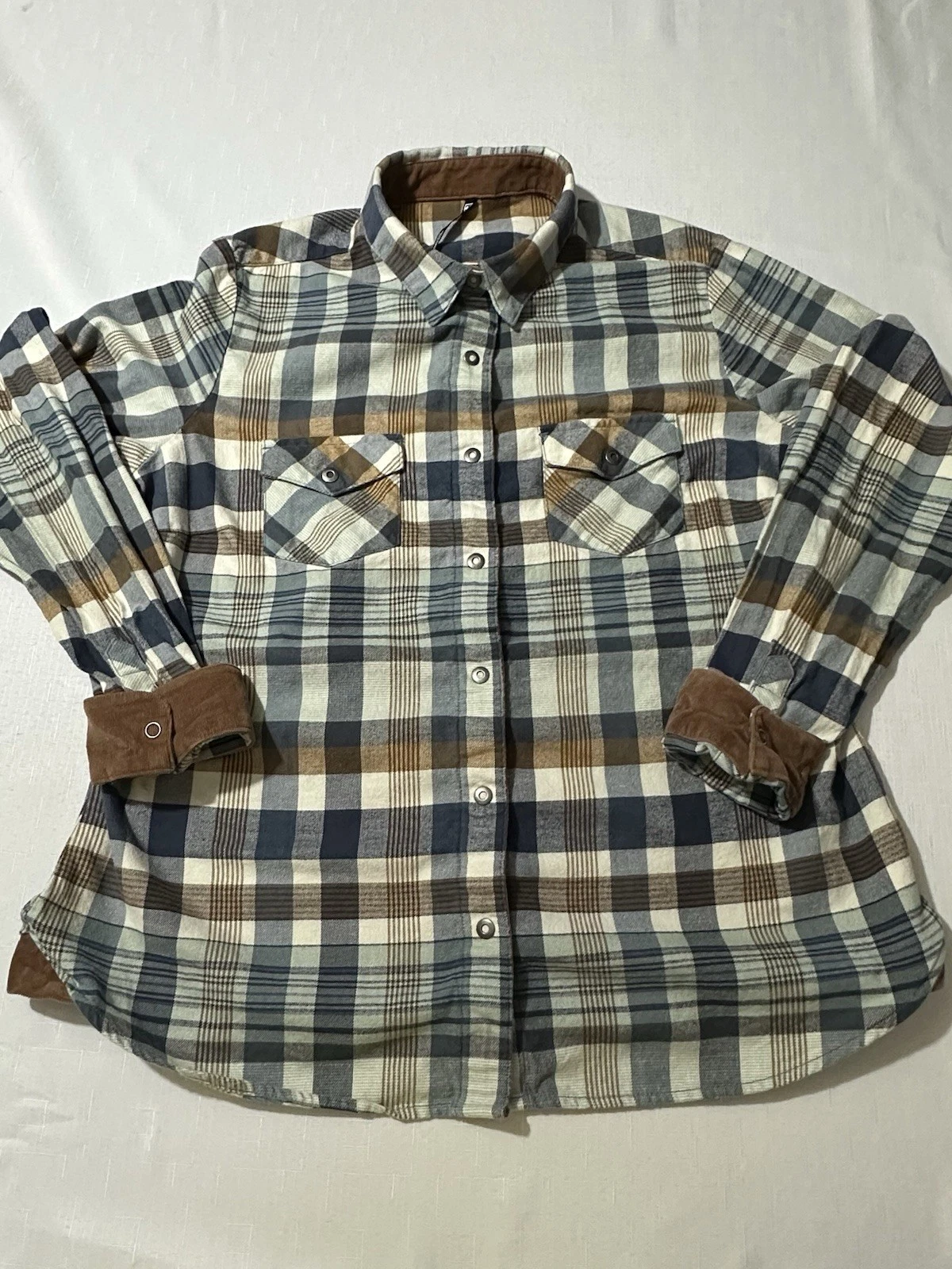 KÜHL Men’s L Plaid Flannel Shirt Corduroy Collar Cuffs Long Sleeve Button Up