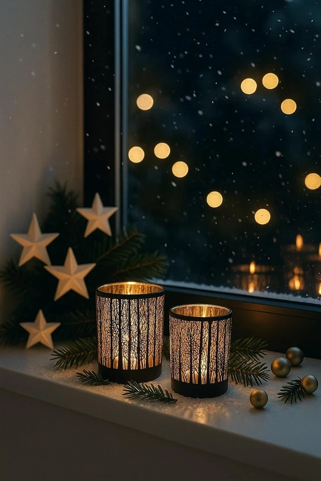 Windlichter Set 2-teilig Glas Waldmotiv Herbst Advent Weihnachten - Bild 3 von 4