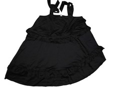 COLLUSION+ Dress Womens L Black Satin Strappy Swing Ruffle Mini Party Cocktail