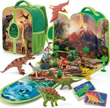 Dinosaur Toys for Kids 3-5 - Portable Dinosaur Backpack Play Set with Foldabl...