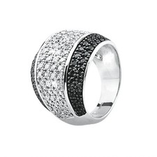 Anello fascia larga argento e zirconi bianchi e neri 2Jewels 223035
