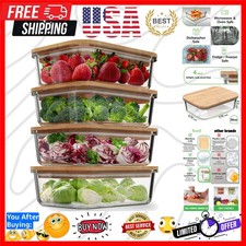 Durable Glass Food Containers with Dual-Purpose Bamboo Lids - Set of 4, 36 oz
