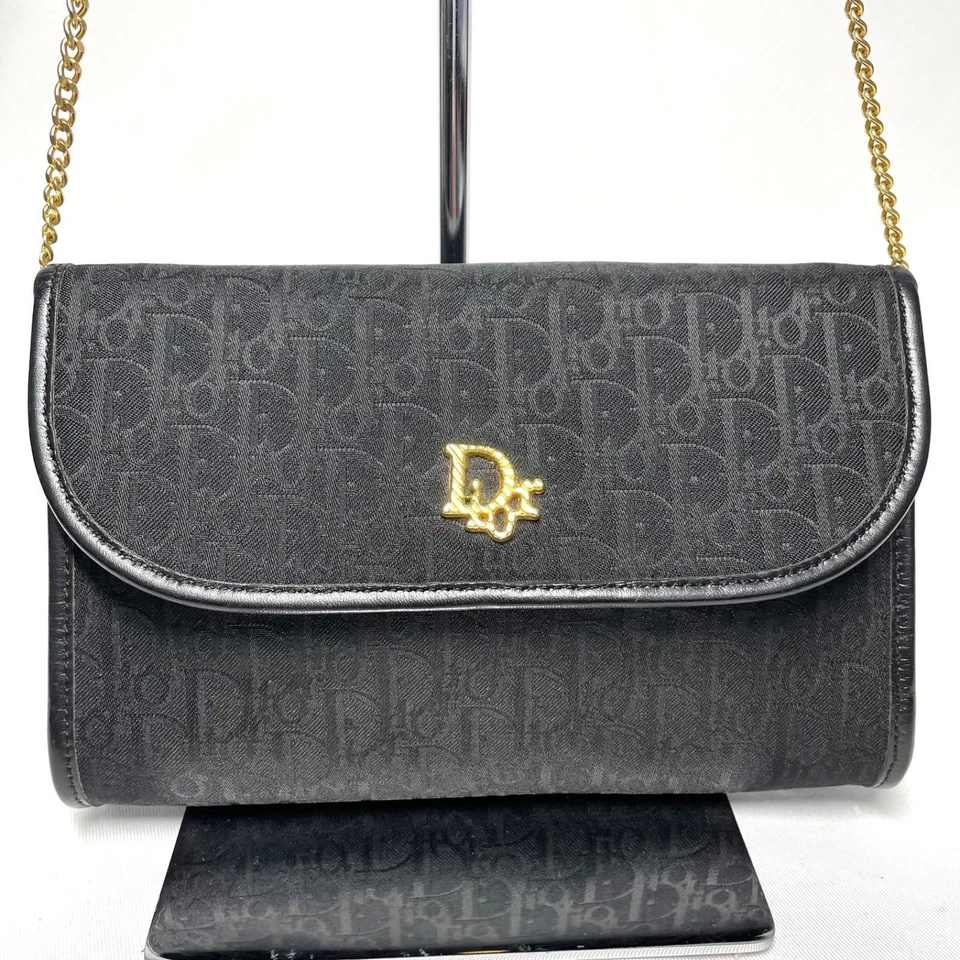 Bolso Bandolera CHRISTIAN DIOR Logo Trotter Cadena Lona Cuero Negro Foto 2 de 4