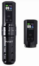 MAST Black Adjustable Wireless Tattoo Pen Machine w/ 2 Batteries  Accessories