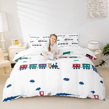 Cartoon Car Bedding Set Kids Train Duvet Cover Set Queen Size Boys Girls Colo...