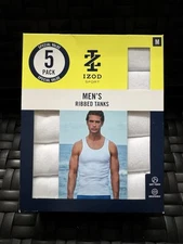 Izod Tank Top Mens Medium White 5 Pack Ribbed  NEW Sealed basics gift NWT