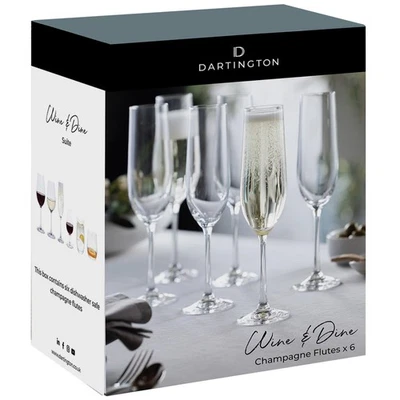 DARTINGTON CRYSTAL Dartington Champagne Flute Glasses Wine & Dine Set of 6 170ml