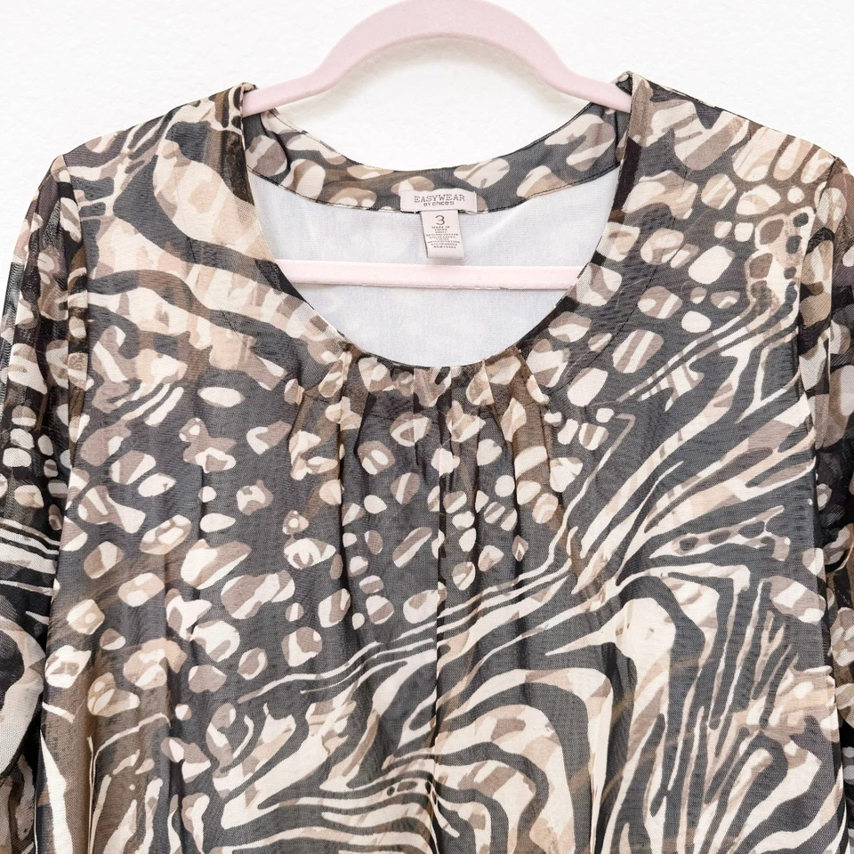 Chico's Easywear Womens Top Size XL Brown Animal Print 3/4 Sleeve Stretch Office - Image 3 of 4