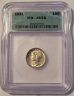 1931 Mercury Dime AU58 ICG Toning