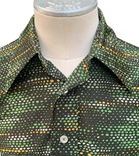 KENNETH JAY LANE Vintage mid-70s Qiana Nylon LS Disco Shirt - Sz XL - USA