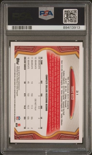 Travis Kelce 2013 Topps #31 (RC) PSA 9 view 2