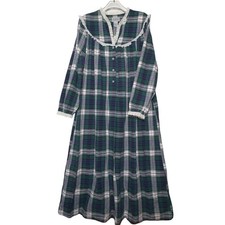 Lanz of Salzburg Flannel Nightgown Medium 100 Cotton Plaid Full Length Vintage
