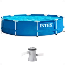 Intex 28201EH 10' x 30" Metal Frame Round Above Ground Swimming Pool with Pump