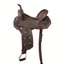 Handmade Leather Western Barrel Saddle Tooled Horse Racing Trail Tack Equestrian