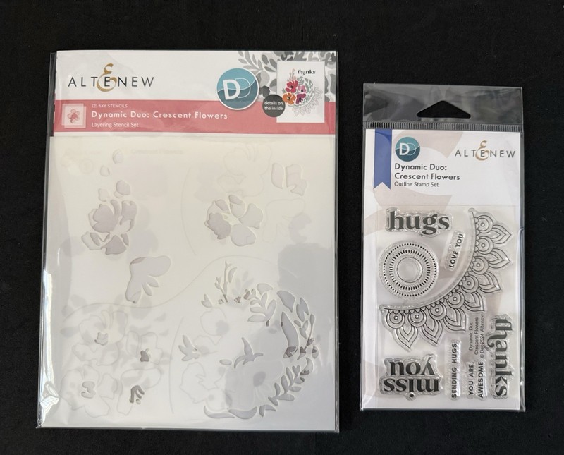 ALTENEW lot of CRESCENT FLOWERS (stamp) and matching STENCIL SET - NIP!