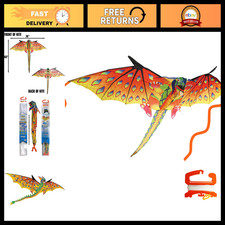 Large 3D Green Dragon Nylon Kite - 76 Inch Wide, Easy to Fly, Perfect for Kids