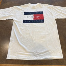 Vintage Tommy Hilfiger Shirt Mens XL White Big Flag Graphic Made USA 90s Tee