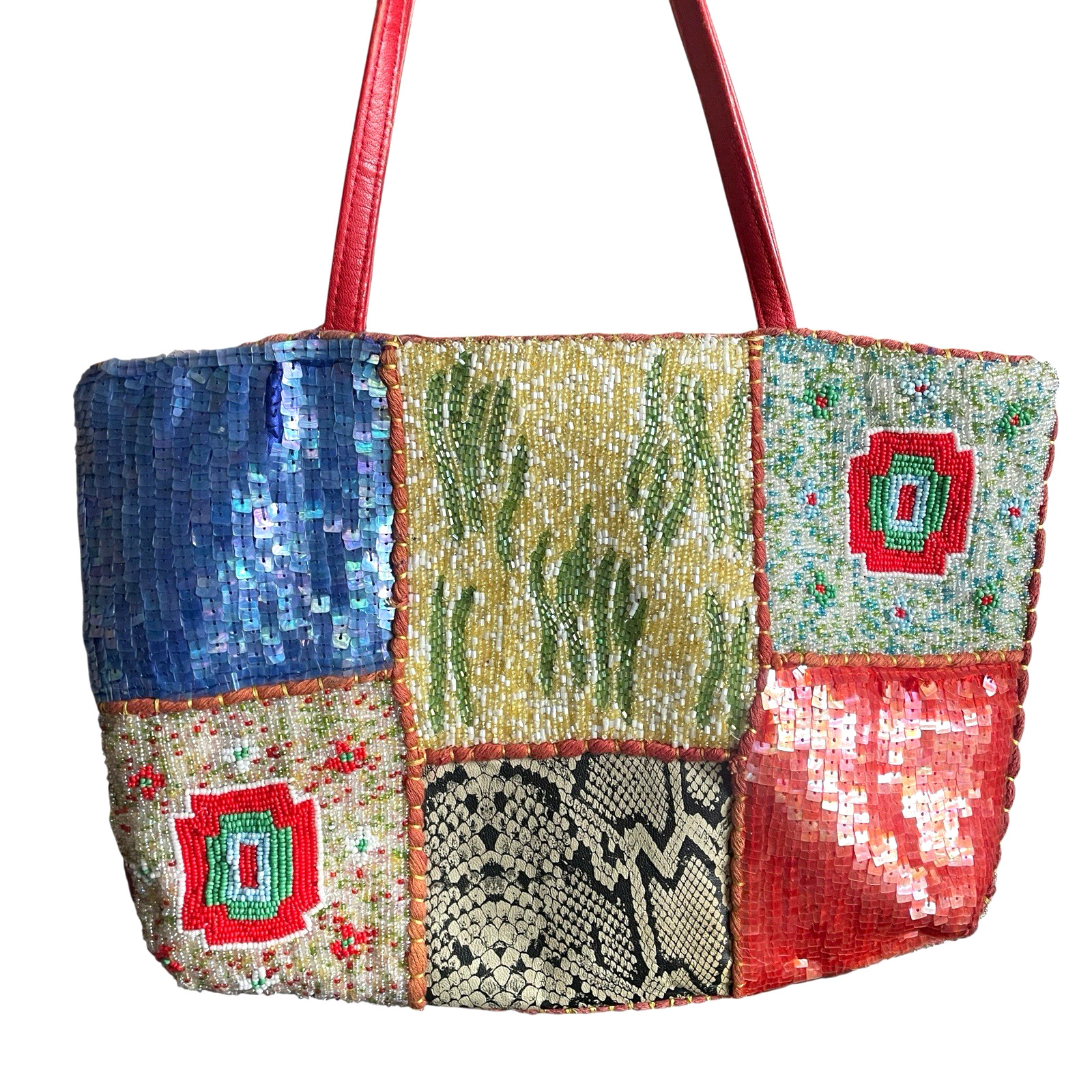 CHRISTIANA Beaded Sequin Handbag Patchwork Snap D… - image 2