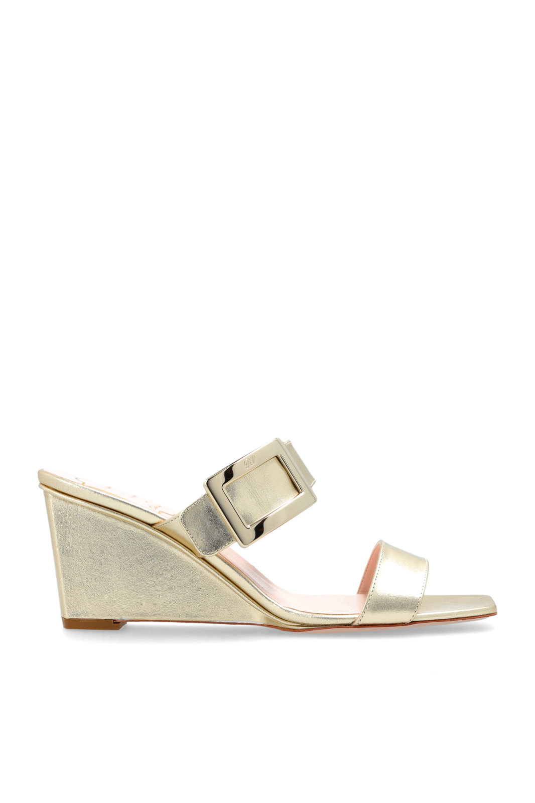 Roger Vivier Belle Gold Leather 80mm Heel Wedge Sandals New & Authentic