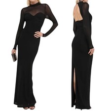 NWT Lulus Sensational Appeal Black Mesh Sheer Long Sleeve Bustier Stretchy Dress