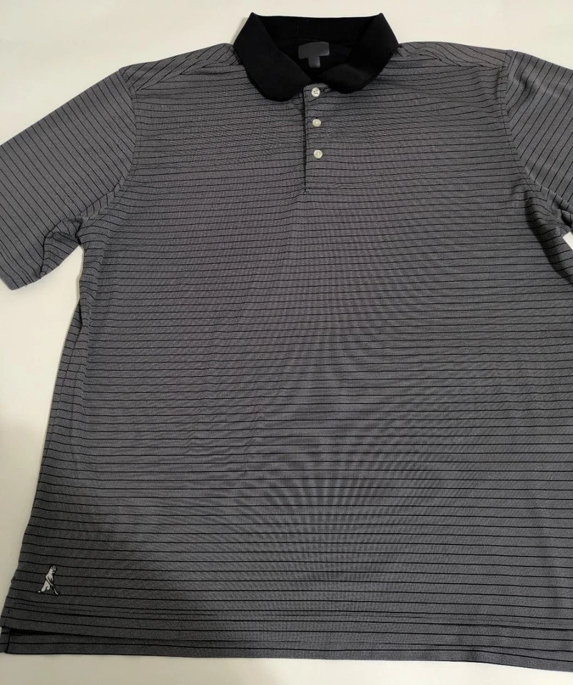 Camisa Polo PING Para Hombre Extra Grande Negra Gris Rayas Golf Rendimiento Comodidad Foto 2 de 4