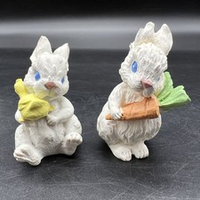 2 Vintage Russ Berrie Co Inc Easter Bunny Resin Figurines Carrot Duck