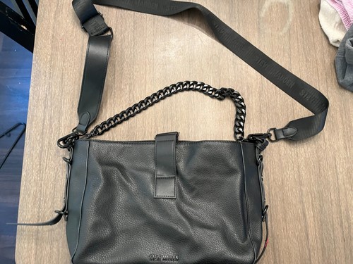 Steve Madden Black Faux Leather Utility Crossbody Bag - Multi-Strap Chain Cargo - Picture 4 of 12
