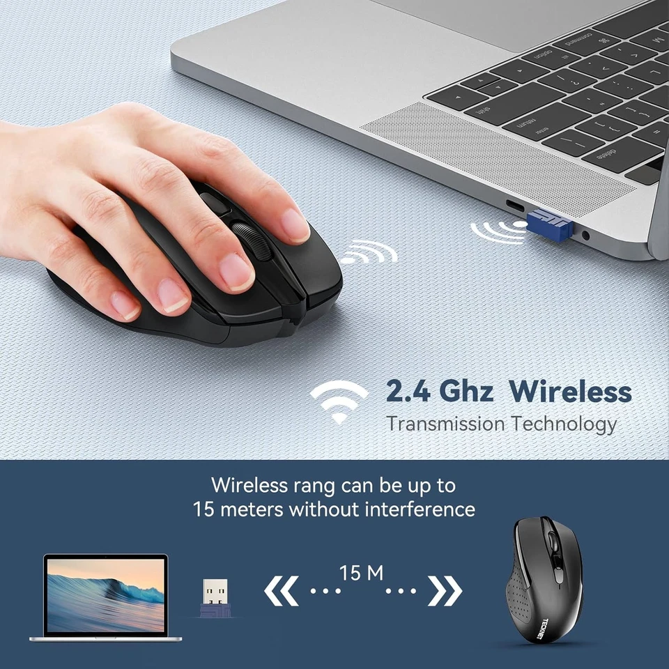 TECKNET Pro Wireless Mouse, 4000 DPI, 6 Adjustment Levels, 2.4G black  - Image 2 of 4