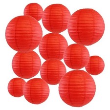 12Pcs Round Paper Lanterns Assorted Sizes 6" 8" 10" 12" for Lunar New Red