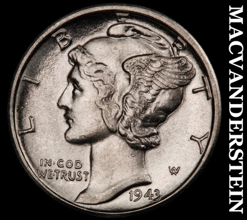 1943-D Mercury Dime- Silver- Choice Gem Brilliant Uncirculated++++ Luster #J239