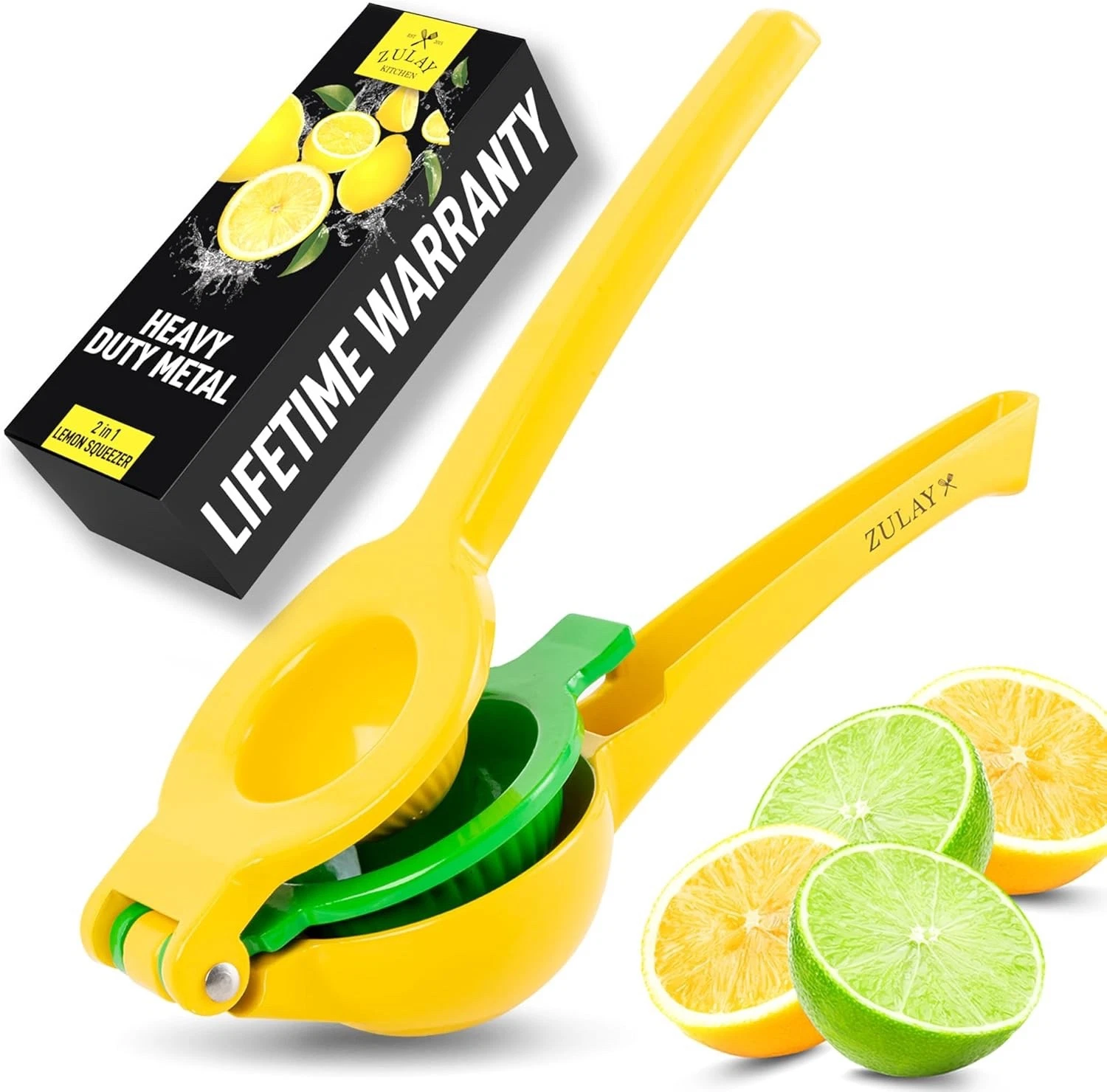 Zulay Kitchen Metal 2-in-1 Lemon Squeezer - Sturdy Max Extraction Hand Juicer