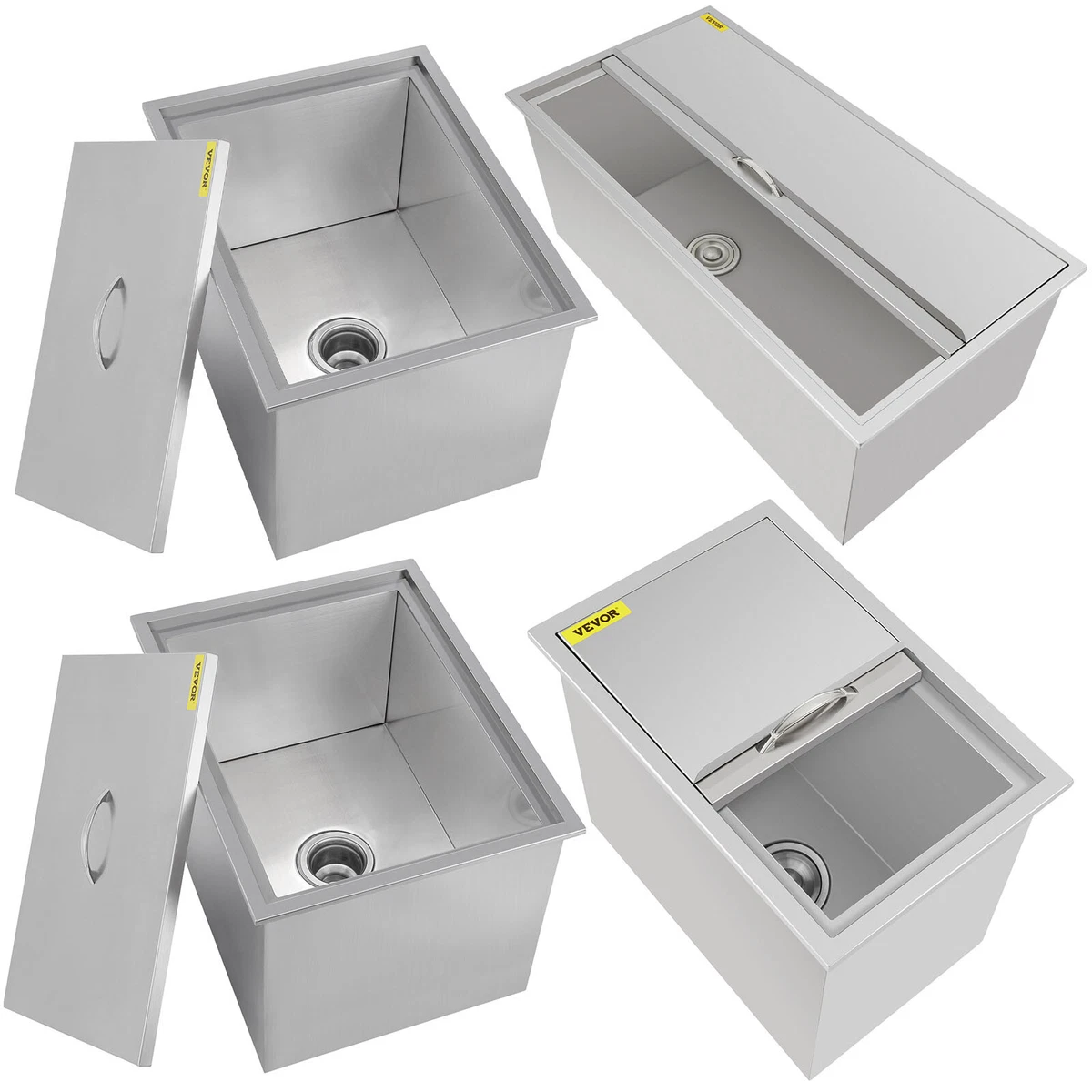 VEVOR Stainless Steel Ice Bin 19.9 in. x 16 in. x 13 in. Drop in Ice Chest with Hinged Cover 40.9 qt. for Outdoor Kitchen QRSJ20X16X13VBRM7V0