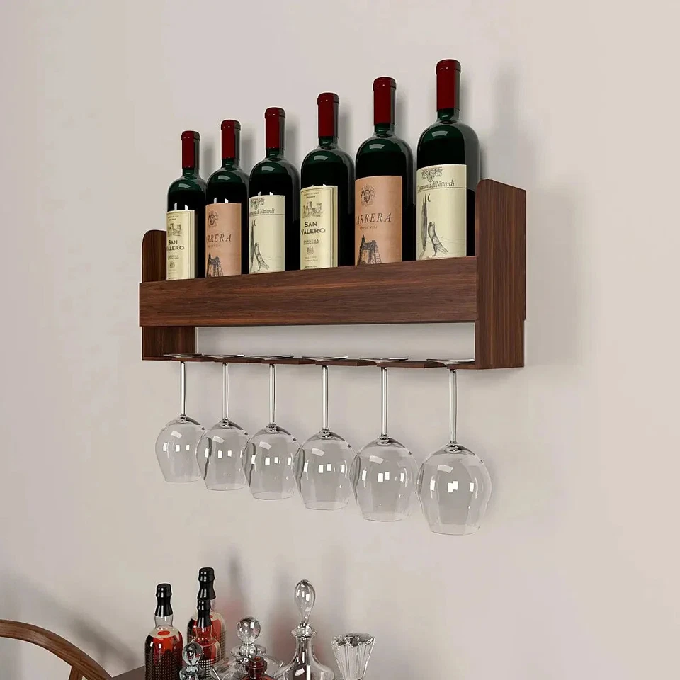 Backlit MDF Bar Wall Shelf-cum-Mini Bar Cabinet in Walnut Finish - Image 4 of 4