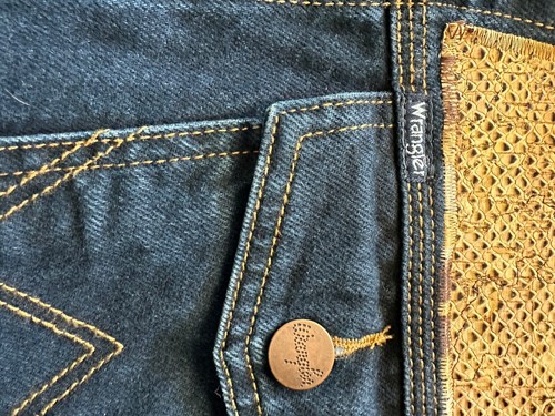 Custom WRANGLER denim Trucker Jacket mens Leather panels Large Western Cowboy - Picture 6 of 21