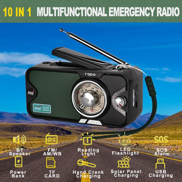 AM/FM Speaker Solar Radio Emergency Hand Crank Radio Bluetooth SOS Alert IPX6 AM/FM Speaker Solar Radio Emergency Hand Crank Radio Bluetooth SOS Alert IPX6