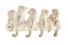 Whitewashed Cast Iron Dog Wall Hooks 8"