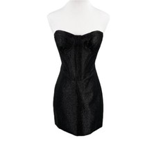 House of CB Womens Eevi Silver Sparkle Corset Dress in Black Size XS