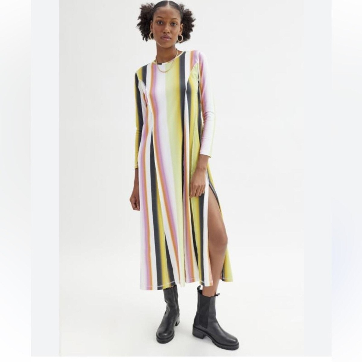 knee length dresses for ladies Pink Striped Midi Dress by THML main image 0