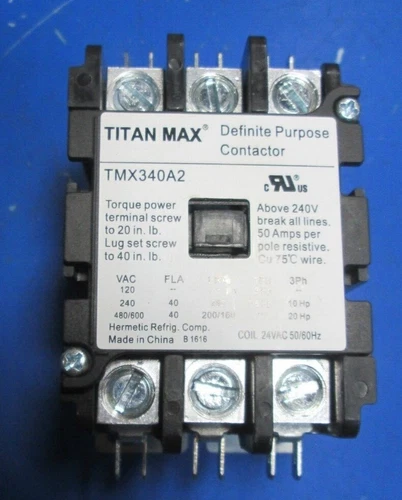 Titan Max 40 Amp 3 Pole Definite Purpose Contactor 24 VAC Volt Coil TMX340A2