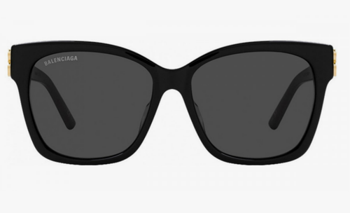NEW Balenciaga Sunglasses BB0102SA 001 57mm Black Gold Square Frame Gray - Picture 2 of 5
