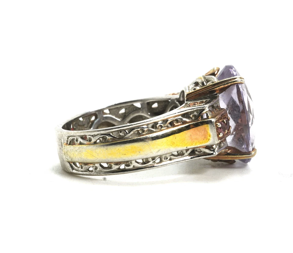 Anillo amatista de dos tonos de plata de ley NH Michael Valitutti, talla 10 Foto 3 de 4