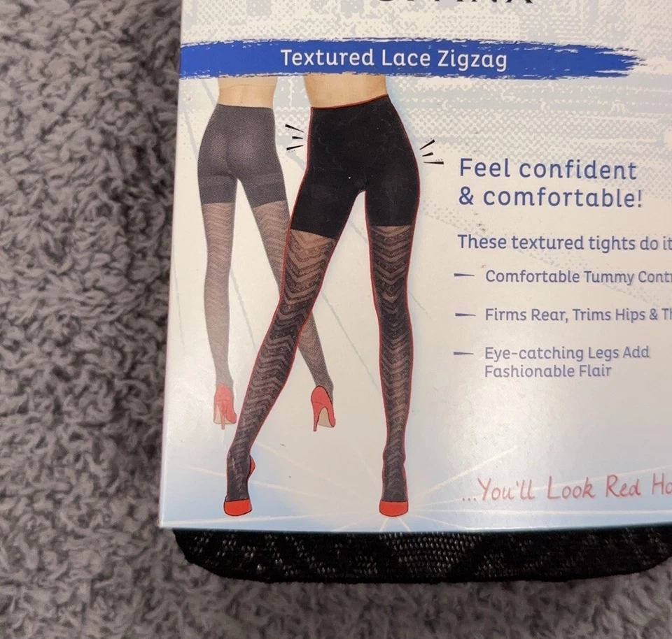 Medias Spanx Assets Cintura Alta Mujer 4 D Negro Encaje Zigzag Forma Rojo Etiqueta Caliente Foto 2 de 4