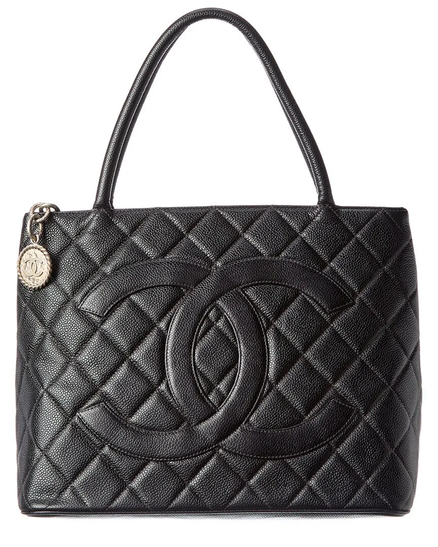 Chanel Black Quilted Caviar Leather Medallion Tote (Authentic Pre-Owned)  Women's