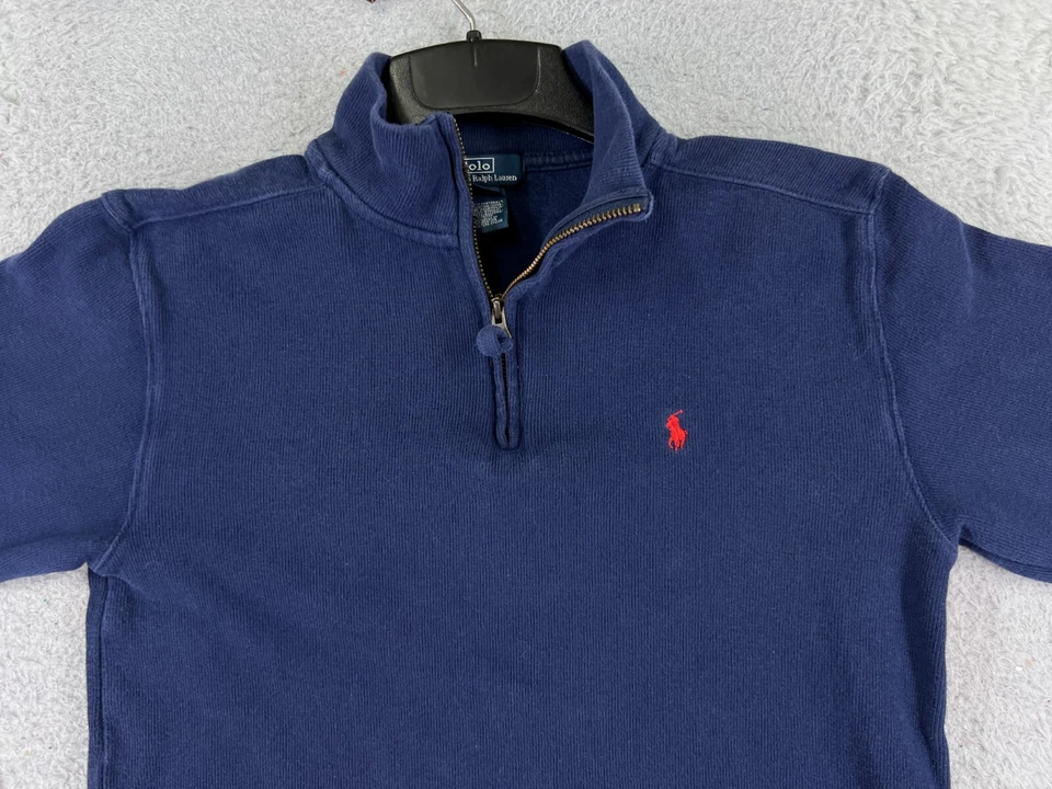 Suéter Ralph Lauren Niños Extra Grande Azul 1/4 Cremallera Algodón Golfista Simulación Foto 4 de 4