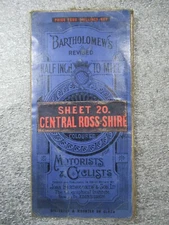 c1920 CENTRAL ROSS-SHIRE ~ Bartholomew's Coloured DISSECTED CLOTH MAP Sheet 20