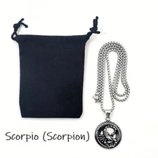 Scorpio Zodiac Scorpion Stainless Steel Necklace & Pendant w/ Black Jewelry Bag