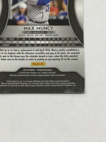 2019 Panini Prizm Max Muncy #218 Los Angeles Dodgers Baseball Card - Picture 10 of 12