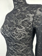 Stella McCartney Naked Dress Size 40 Black Sheer Lace Long Sleeve Mock Neck Mini