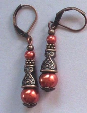 COPPER GLASS PEARL earring COPPER LEVERBACK artisan 