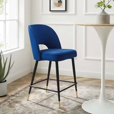 Modway Rouse Performance Velvet Counter Stool in Navy With Black Legs